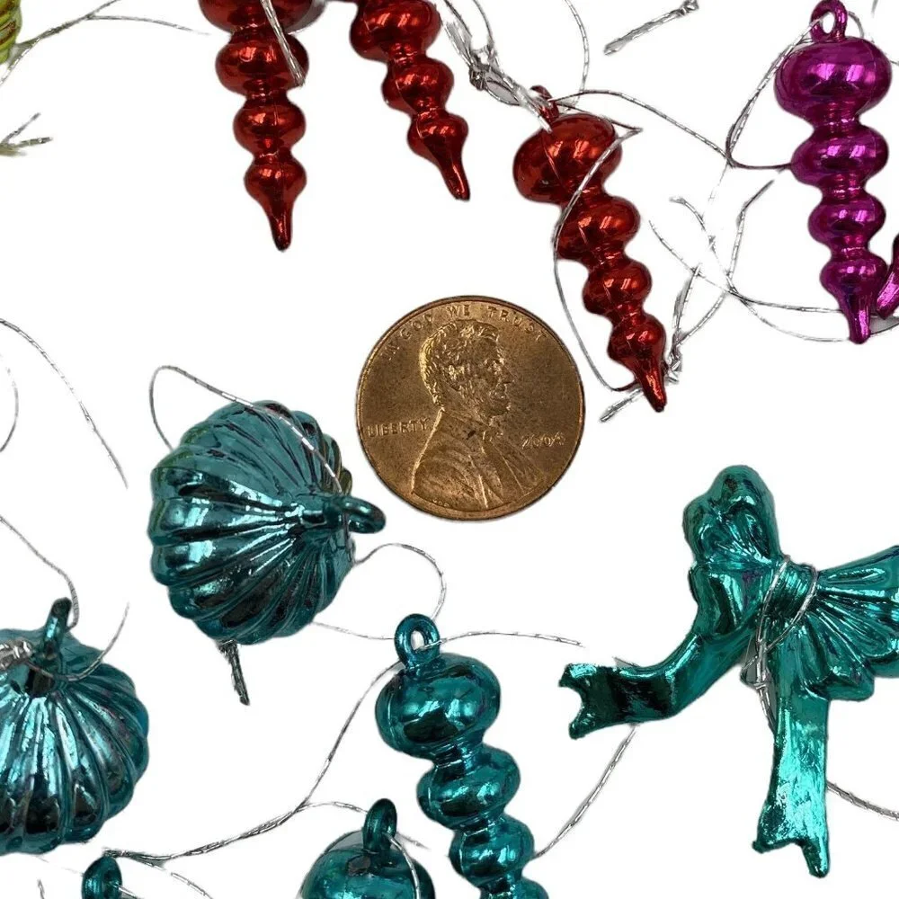 Mini Holiday Ornaments Beads & Baubles 28 pieces Red Blue Green Gold Under 1